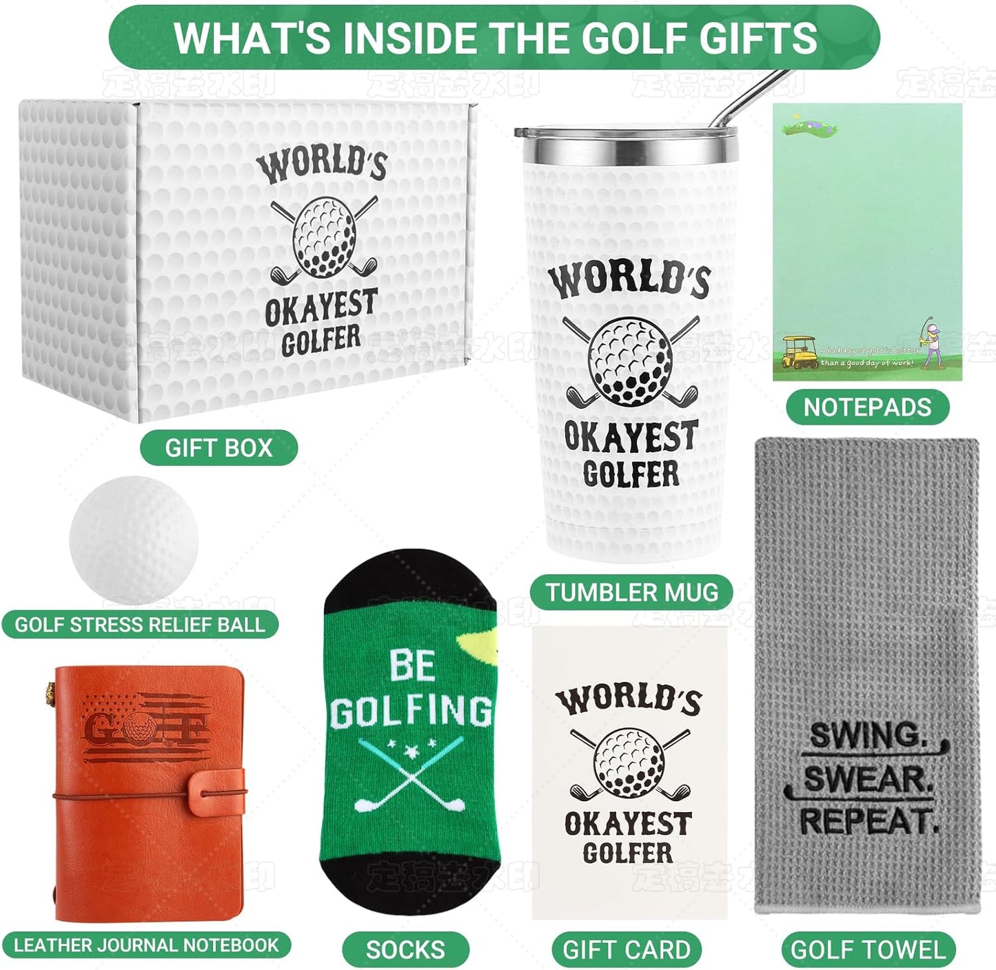 Golf Gifts for Men Unique Funny Golf Gifts Including Tumbler Mug Socks Sport Towel Leather Notebook Notepad Relief Stress Ball for Birthday Christmas Father Day
