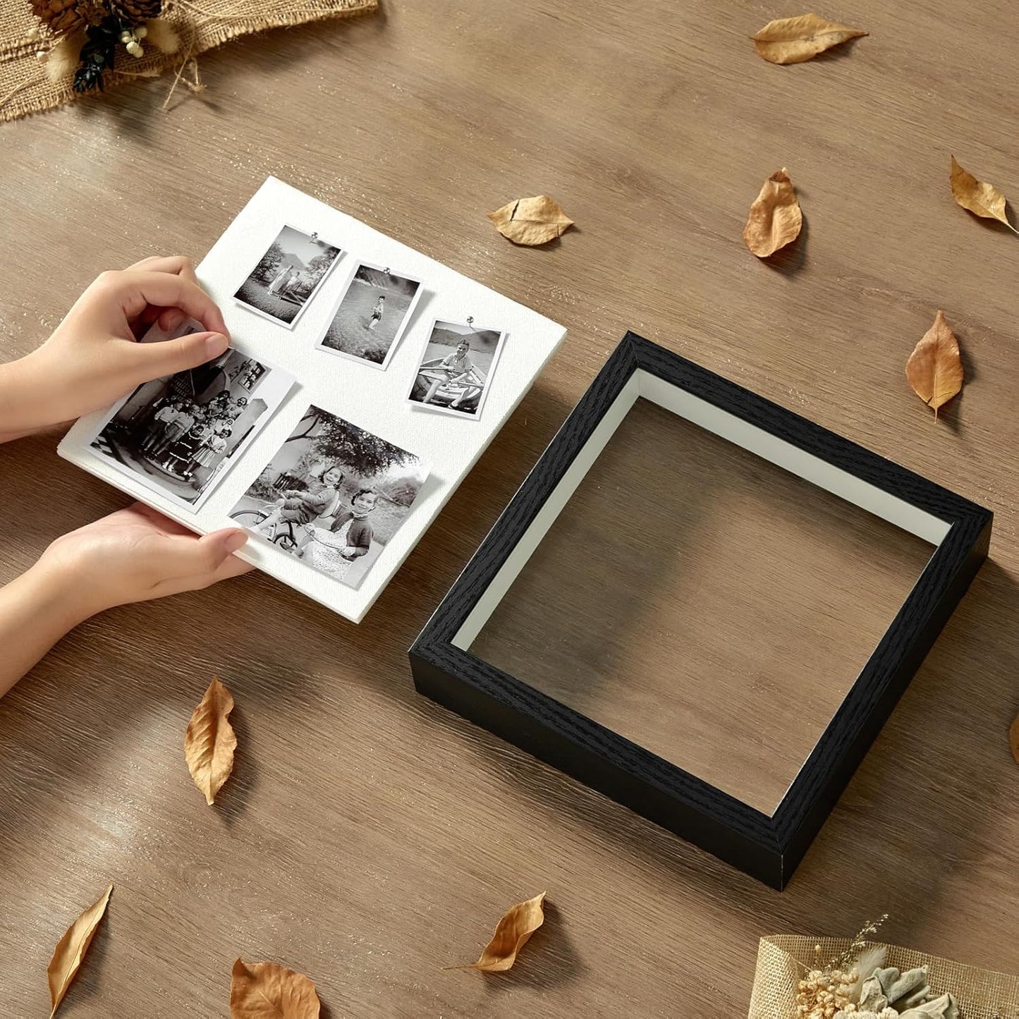 8x8 Shadow Box Display Case Picture Frame with Soft Linen Back,Large Deep Black Shadow Box 8x8 for Flowers Medal Display Case Jersey pet Graduation Memorabilia Baby Ltems Crafts Photos