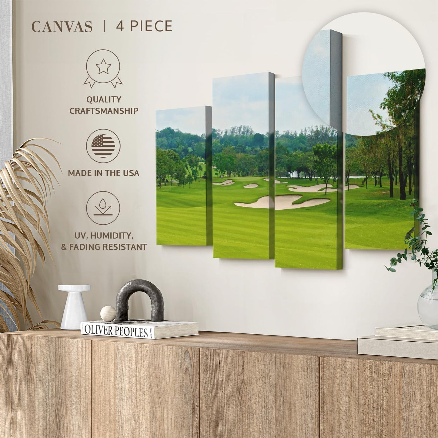 Elephant Stock Beautiful Golf Course Wall Art - Horizontal Canvas - 4-Piece Living Room Wall Decor - Tree Photography Canvas Print - Green and Blue Decor for Wall - 75" X 48"