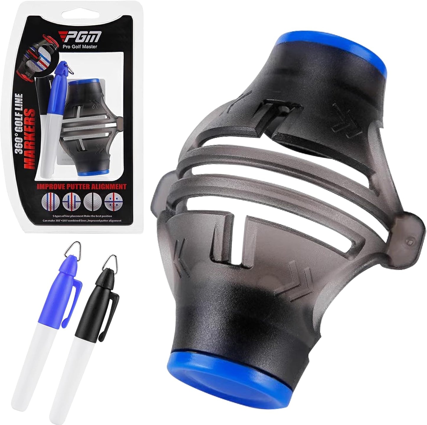 PGM Golf Ball Marker Liner Drawing Marker, Golf Ball Marker, Golf Ball Marker Stencil and 2 Color Golf Ball Markers, Golf Ball Line Marker Tool, Golf Ball Alignment Marking Tool for Golfer