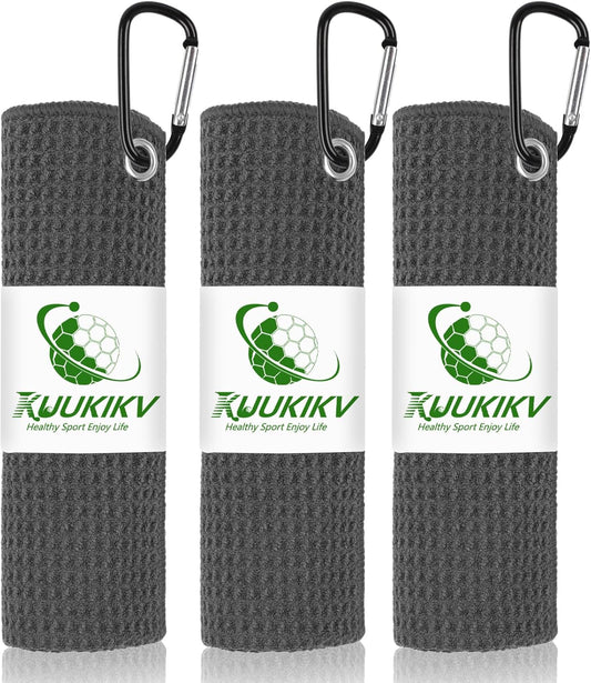 3 Pack 16" X 16" Golf Towels for Golf Bags for Men, Premium Waffle-Pattern Golf Towel with Carabiner Clip, Super Absorbent Microfiber Towel, Golf Accessories for Men, 3 Dark-Gray Colors