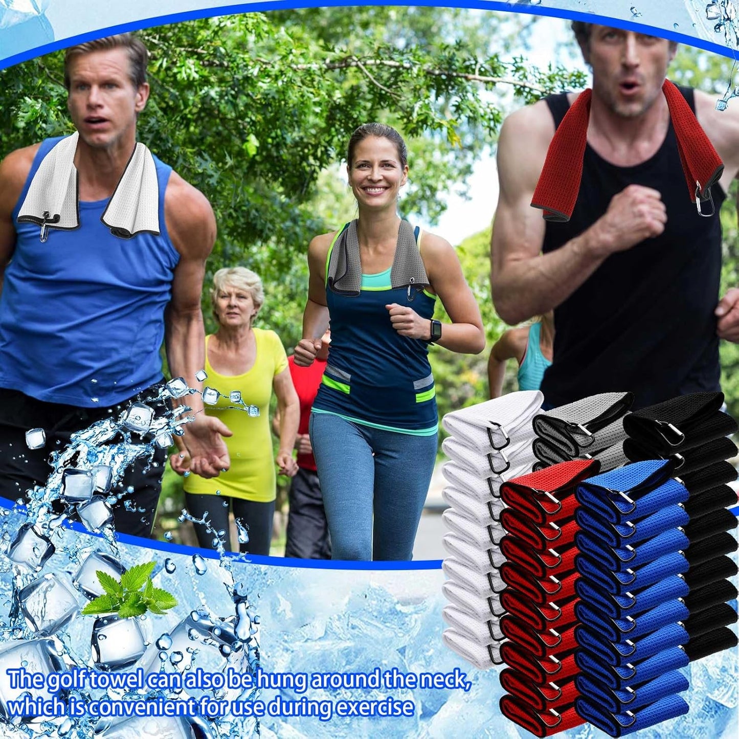 Batiyeer Golf Towels Bulk for Bags 16'' x 24'' Microfiber Waffle Pattern Golf Towels Trifold with Clip for Hiking,Tournament, Yoga