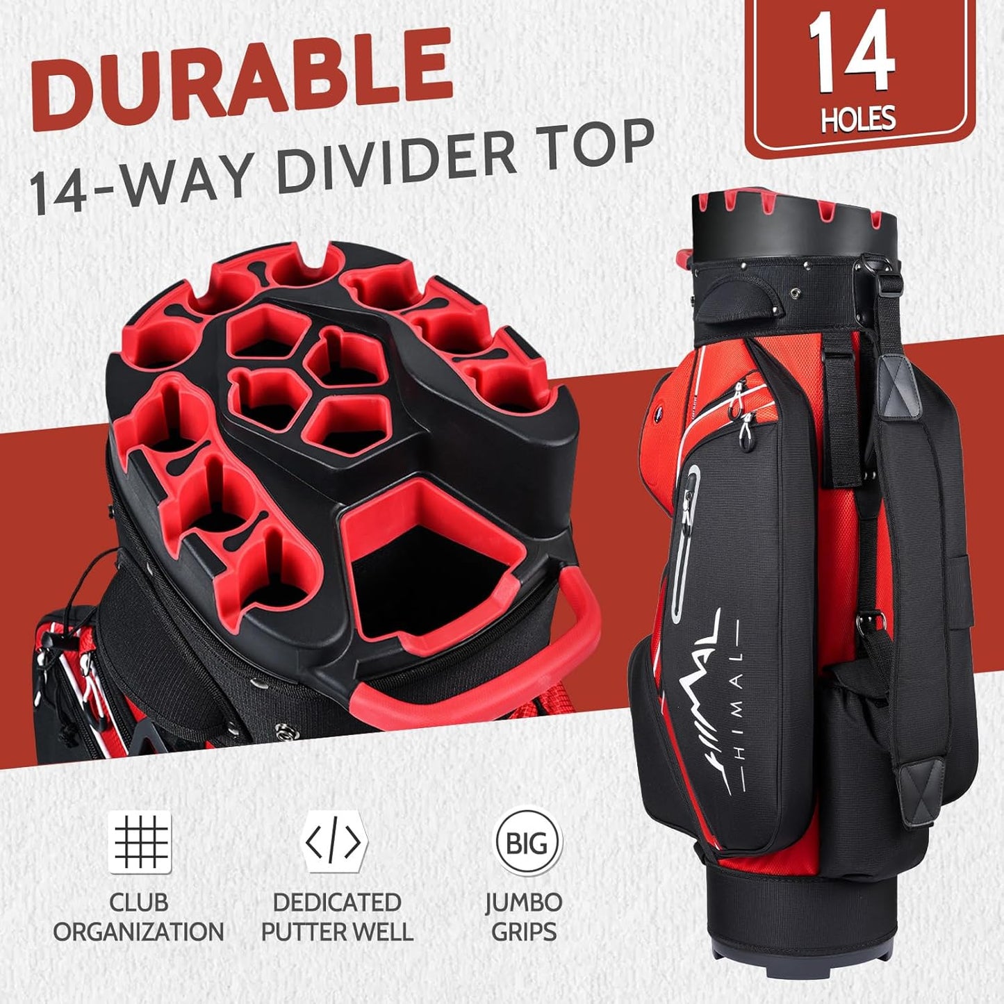 14-Way Golf Cart Bag Pro with Full Length Divider Top, Golf Bag for Men with Handles and Rain Cover