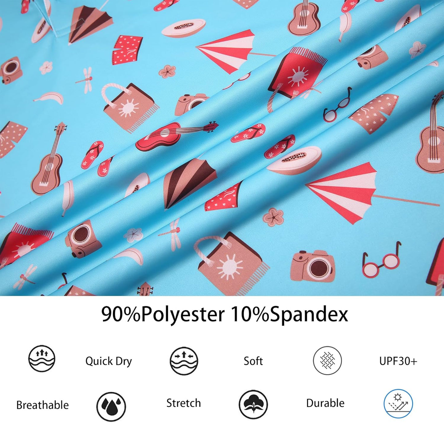 Alex Vando Mens Hawaiian Golf Shirt Moisture Wicking Digital Print Golf Shirts for Men