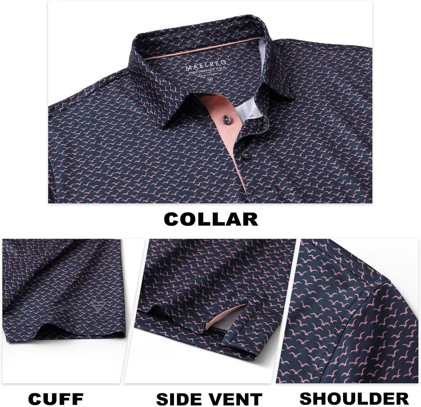 M MAELREG Mens Golf Shirt Short Sleeve Dry Fit Print Moisture Wicking Performance Patterns Collared Polo Shirt