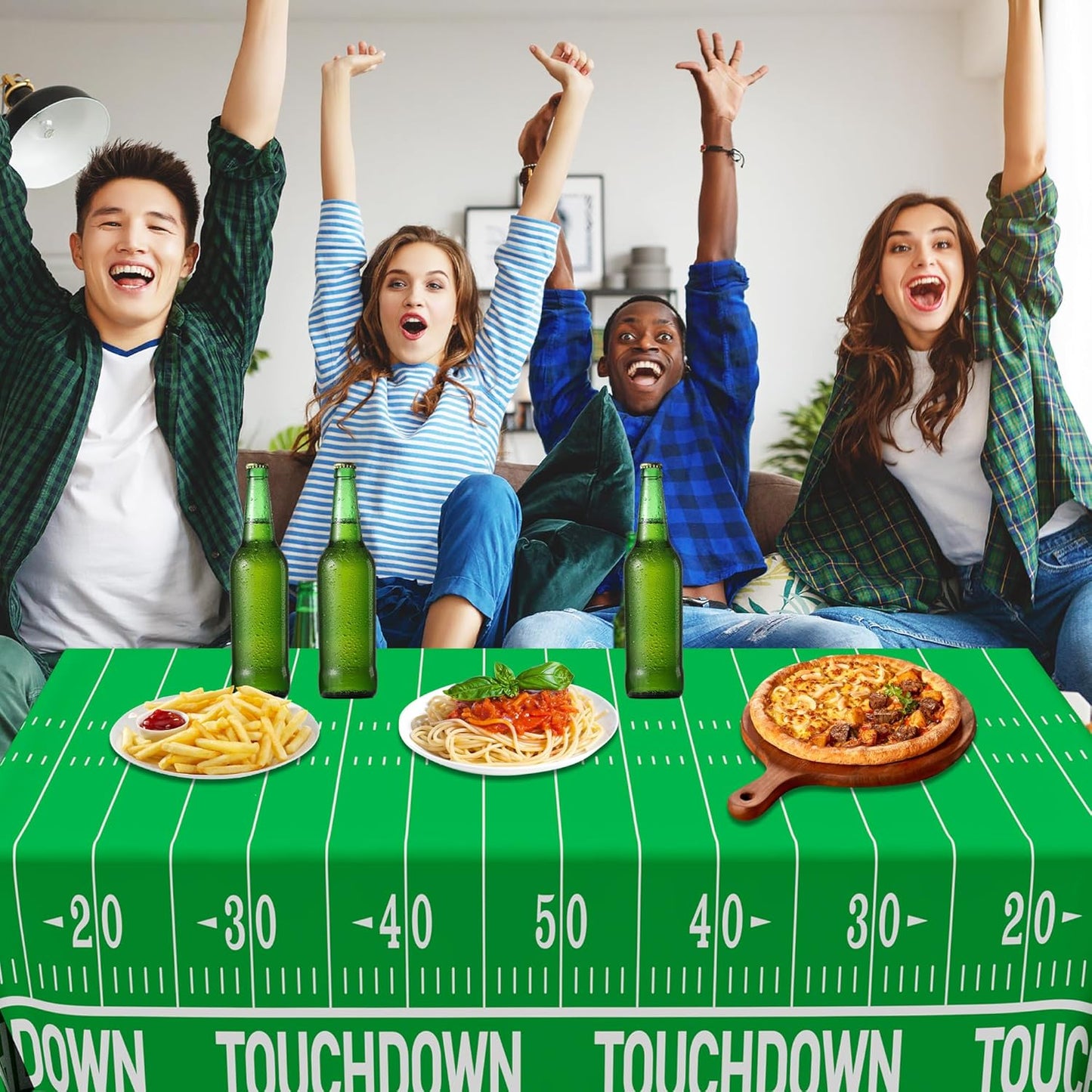 QZYL Football Party Supplies, Disposable Football Tablecloth, 4 PCS Table Cloth with 2 Styles, Touchdown Theme Tablecloths, Plastic Table Runner for Game Day Party Decorations