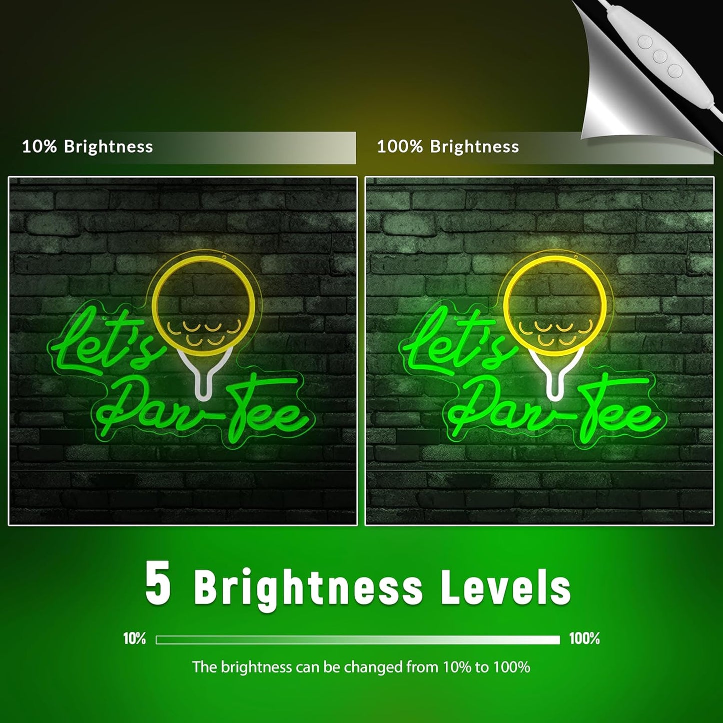 Let's Par Tee Neon Sign Funny Golf Neon Light for Wall Decor USB Dimmable Golf Ball Led Sign for Golf Party, Bar, Game Room, Man Cave Decor