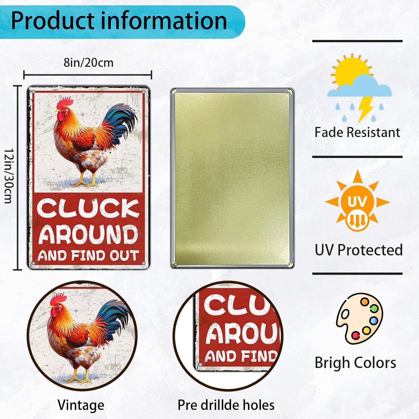 Cluck Around And Find Out Humorous Chicken Metal Tin Sign 12x8 Inch Farm Warning Poster Chicken Farm Tin Sign Home Kitchen Garden Cafe Office Shop Are Wall Decor