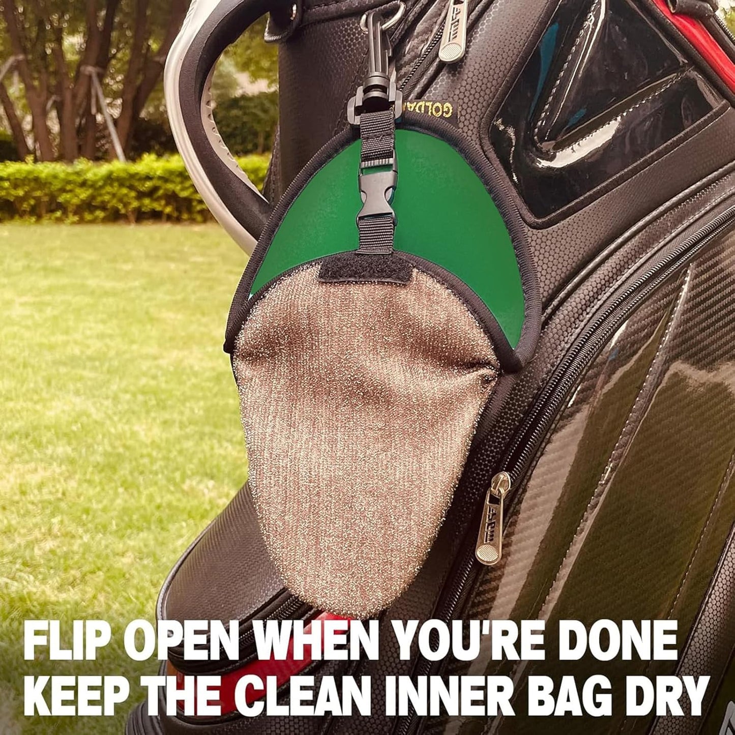 Golf Club Cleaner & Ball Cleaning Bag,Original Three-Layer Fabric Waterproof Technology,Golfer's Ultimate Green Clean Scrub Equipment Accessories,Removable Clips to Support Machine Washing