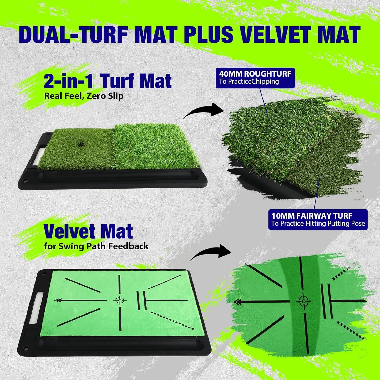 Golf Net, Pro-Grade 10x7 FT Practice Net Kit with 2-in-1 Replaceable Non-Slip Turf Mat, Golf Driving Nets for Backyard, Chipping Swing Training for Golfer Indoor/Outdoor