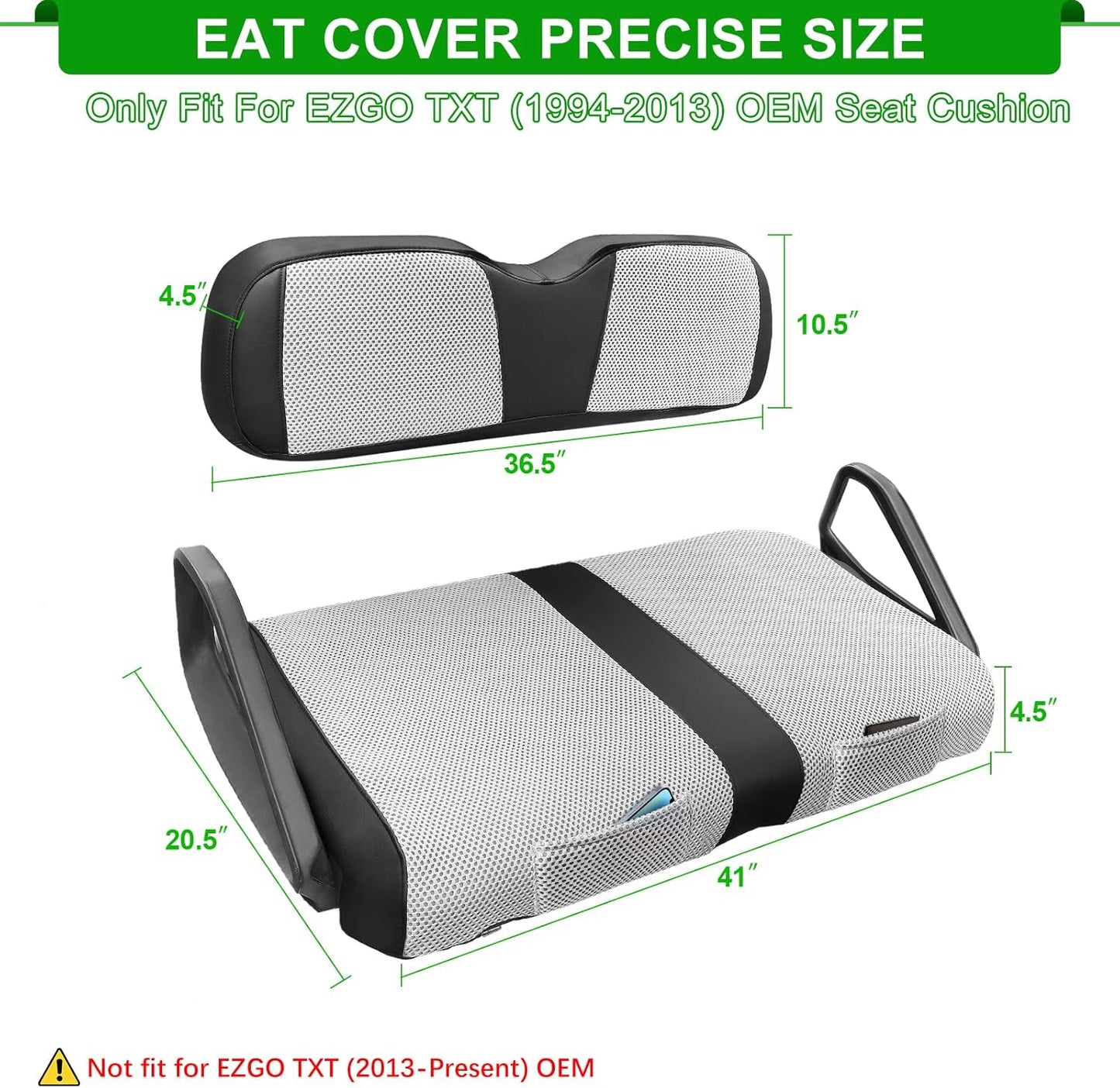 iLSKW Golf Cart Seat Covers for EZGO TXT Seat Cover OEM Front,Breathable Fabric and Leather Front Seat Cover Like Gloves,Full Wrap-Around Design of EZGO TXT (1994-2013) Golf Cart Front Seat Cover