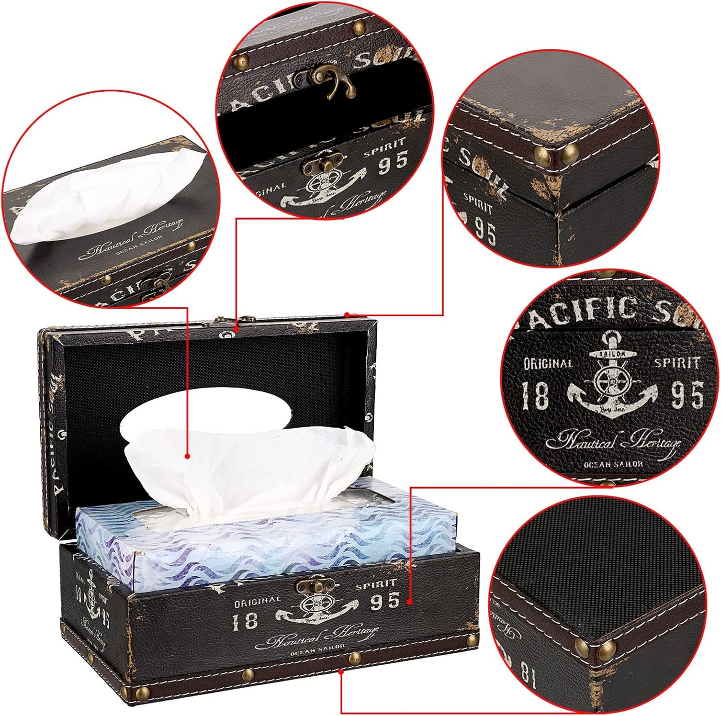 Sumnacon Tissue Box Cover Rectangle Tissue Box with Lid,Wooden Tissue Box Holder Retro Tissue Holder Decorative Tissue Cover for Bathroom Toilet Living Room Kitchen Table Desk OfficeDecor,Brown