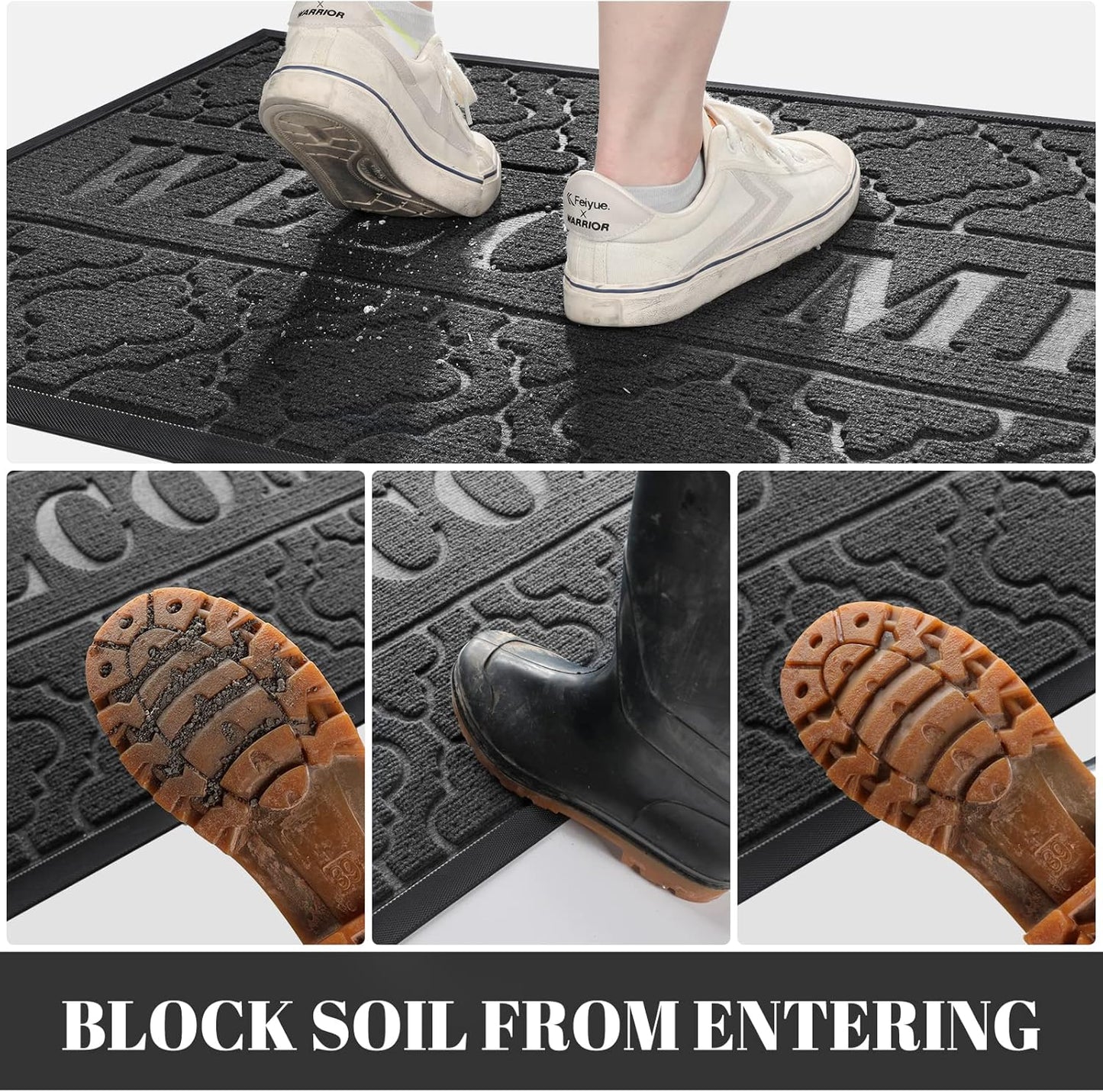 Yimobra Welcome Mat Outdoor Indoor, All-Season Waterproof Front Door Mat Outside Entrance, All-Weather Heavy Duty Non-Slip Doormat, Low Profile Porch Patio Entrance Mats, 47x32, Dark Grey