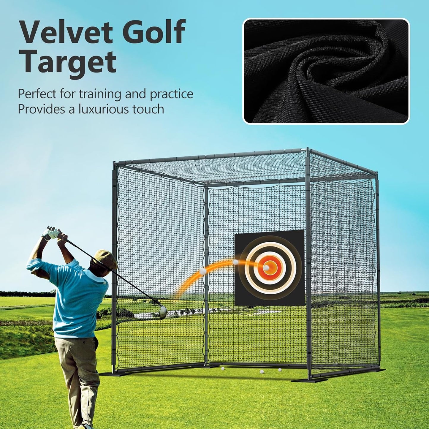 SHANTRA Golf Net Without Frame, 10x10x10ft Golf Batting Cage Netting, Golf Netting with 4 Carabiners and 4 Tie Rope, Golf Practice Net for Indoor, Outdoor, Backyard, Golf Simulator, Impact Screen