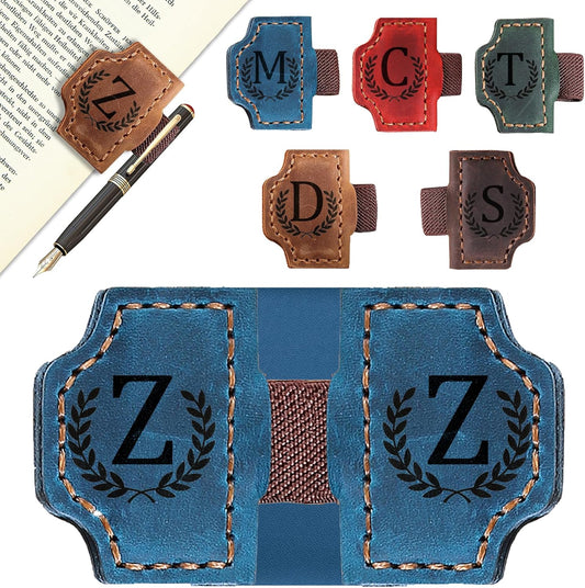 Bygone Mark Bookmark with Pen Holder, 26 Letters Name Initial Personalized Magnetic Bookmarks, Leather Book Mark for Men Women, Travelers Accessories, Teachers Readers Book Lovers Gifts (Blue, Z)