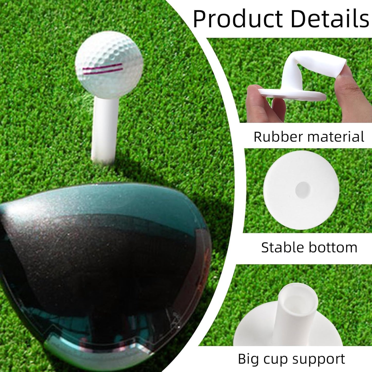 Rubber Golf Tees for Mats,Unbreakable Stable Driving Range Tees for Golf Simulator Practice Mats,5-Piece Mixed Size Set(White)