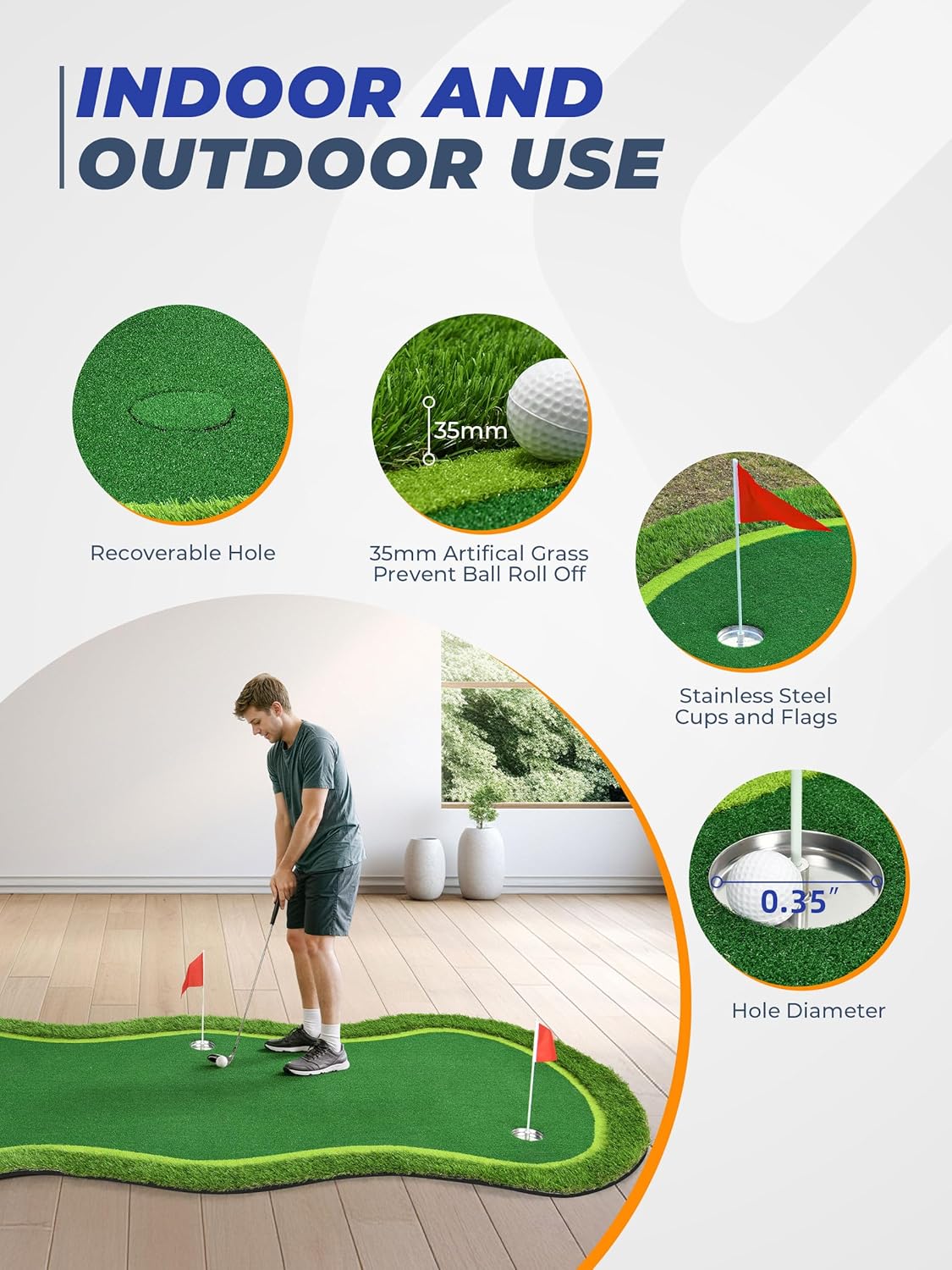 Golf Putting Green, Professional Grade Large Golfing Putting Mats with Sand Pit and Water Hazard for Indoor Outdoor