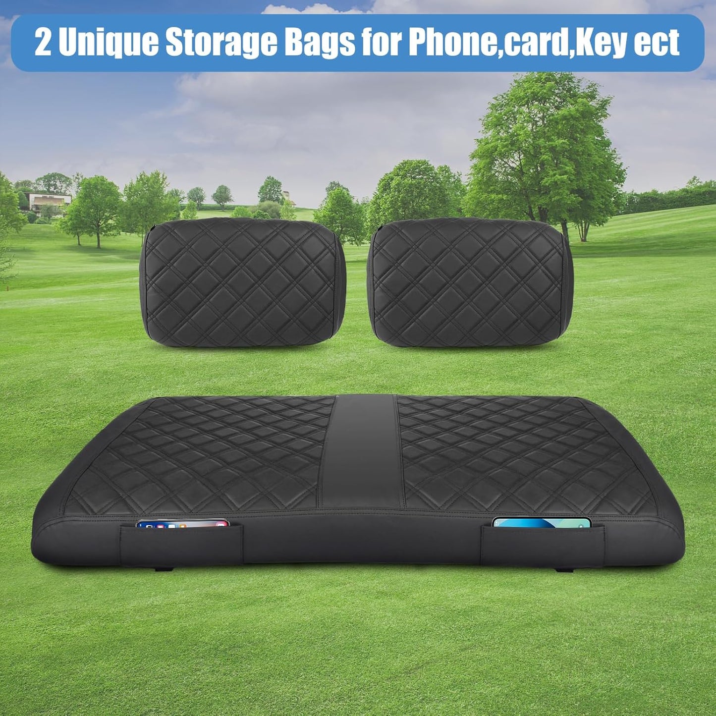 Golf Cart Seat Cover for Yamaha G22 G19 G16 G9 G2, Golf Cart Front Seat Cover Fit OEM Ordinary Seat Cushion, Concave and Convex Design Appearance, Thick Vinyl Leather Comfortable/Breathable