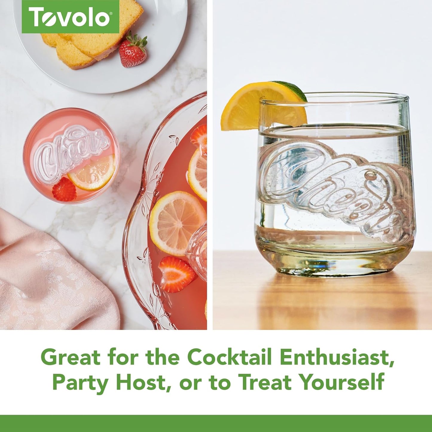 Tovolo Cheers Shaped Ice Molds, Set of 2 - Large Cheers Ice Mold Gift - Unique Ice Mold Chills Drinks - Odor-Free Freezer Storage, Dishwasher-Safe with Silicone Plunger