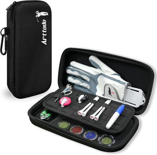 Golf Glove Case with Glove Shaper, Golf Accessories Storage Case for Tees, Ball Markers, Phone, Hard Shell Golf Bag Organizer for Golfers. A Golf Bag Accessories Must Have