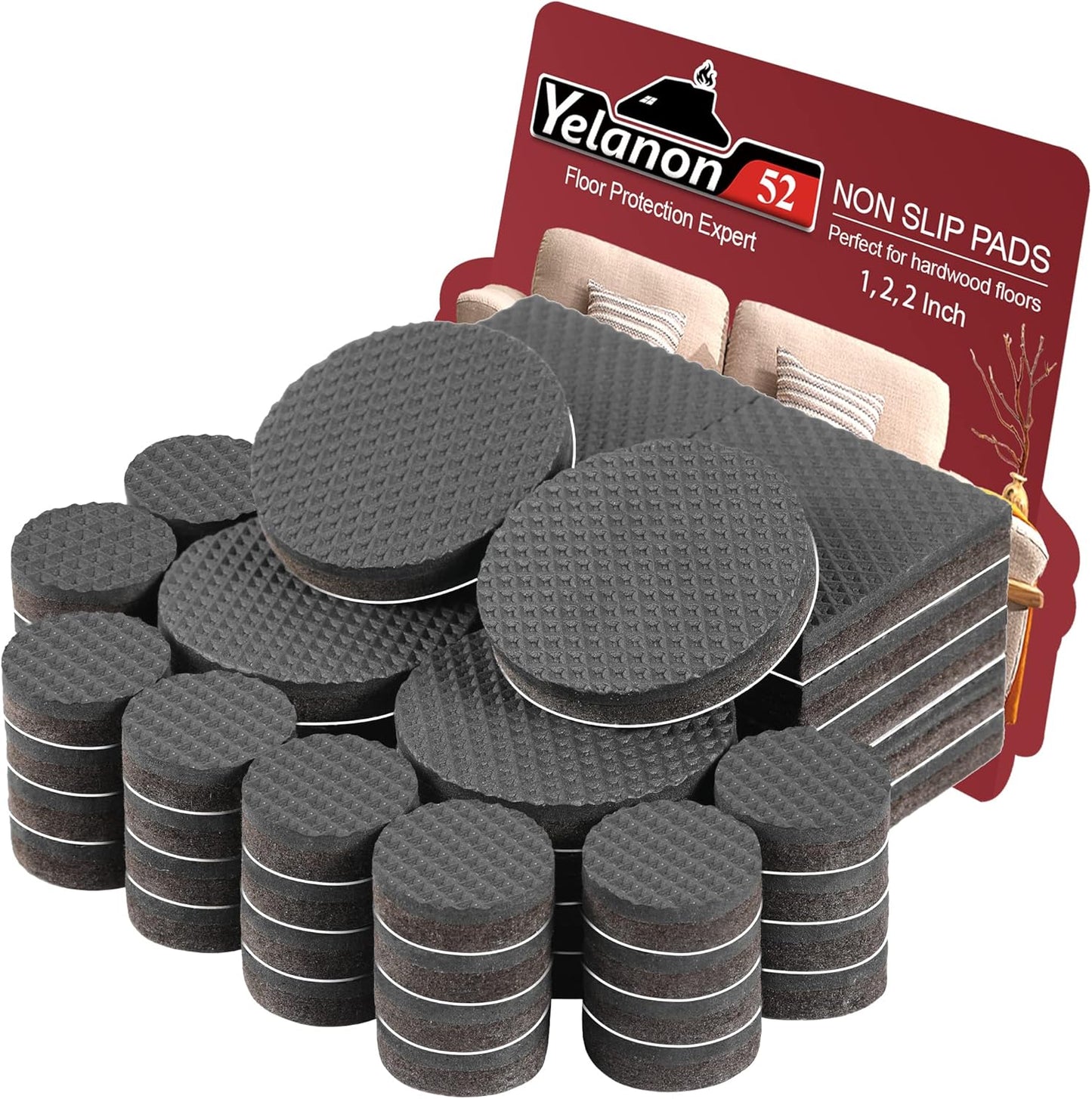 Yelanon Non Slip Furniture Pads -52 pcs(1+2+2)" Furniture Grippers Hardwood Floors, Non Skid Furniture Legs,Self Adhesive Rubber Furniture Feet,Anti Slide Furniture Protectors for Keep Couch Stoppers