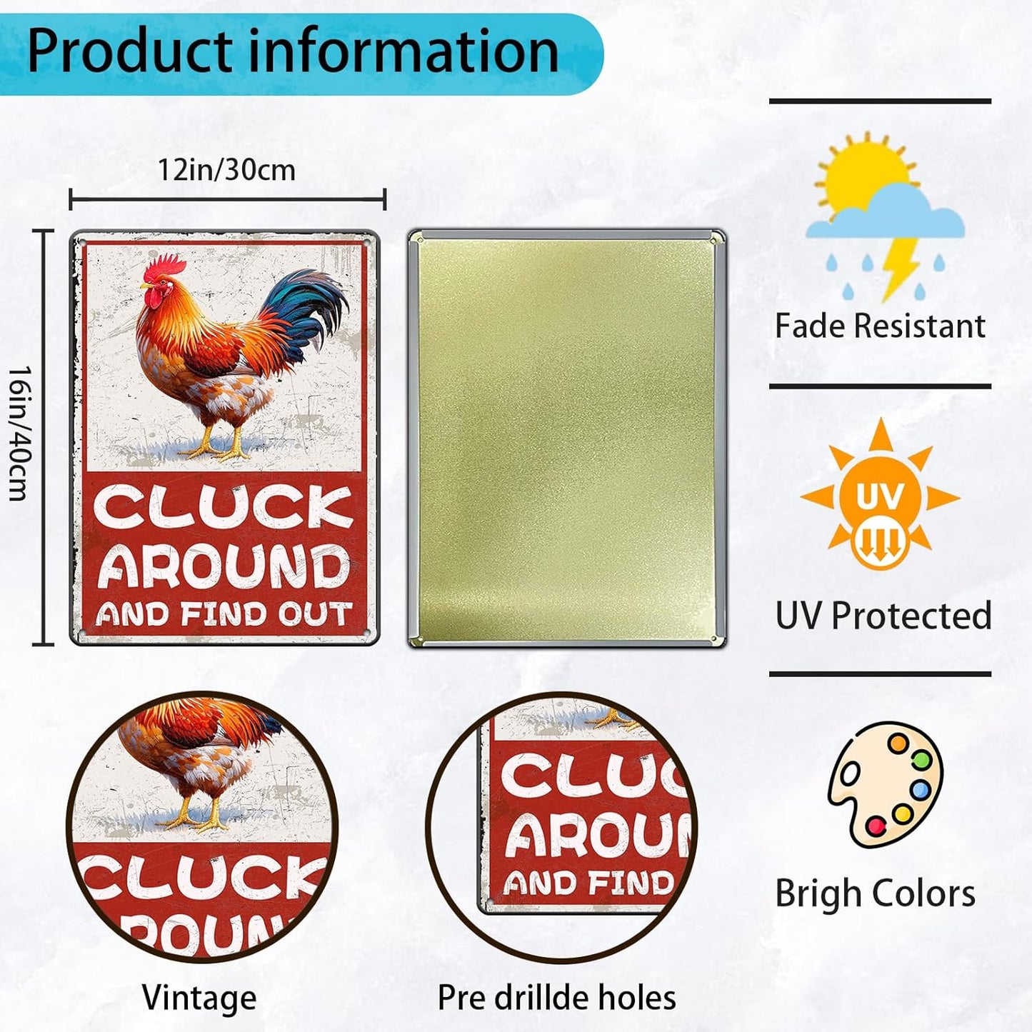 Cluck Around And Find Out Humorous Chicken Metal Tin Sign 12x16 Inch Farm Warning Poster Chicken Farm Tin Sign Home Kitchen Garden Cafe Office Shop Are Wall Decor