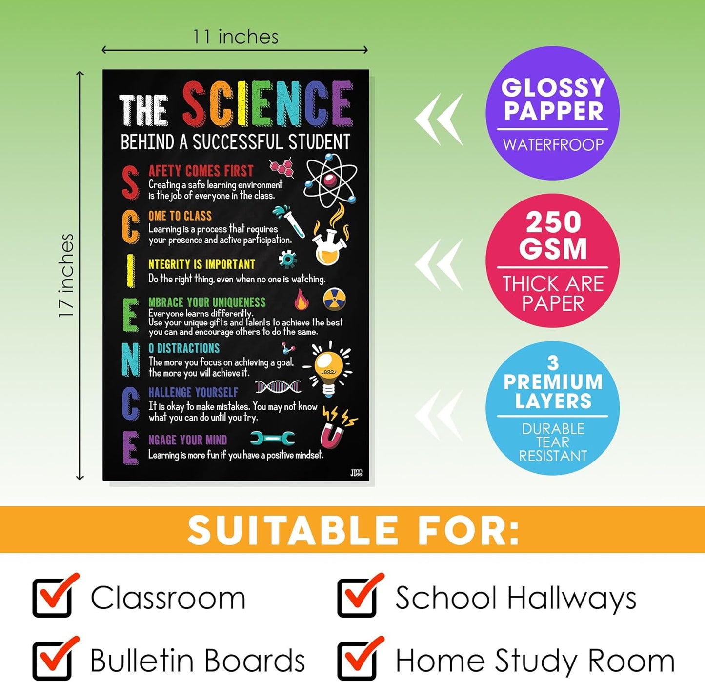 Jinniee 2 Pieces Science Class Rules Poster Science Lab Printable Art Science Teacher Supplies Scientist Poster For Middle and High School Education School Counseling Wall Art Sets 11x17 Inch