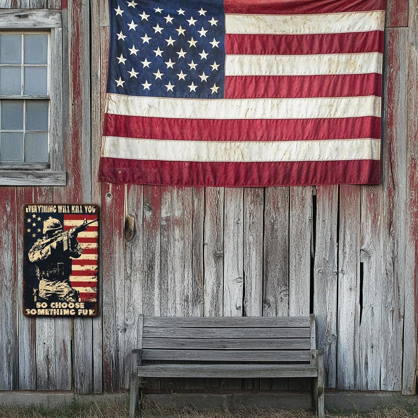 Memorial Day Metal Tin Sign U.S Army Everything Will Kill You So Choose Something Fun Aluminium Sign Veteran Metal Poster 12x8 Inch Home Kitchen Garage Man Cave Coffee Bar Wall Decor