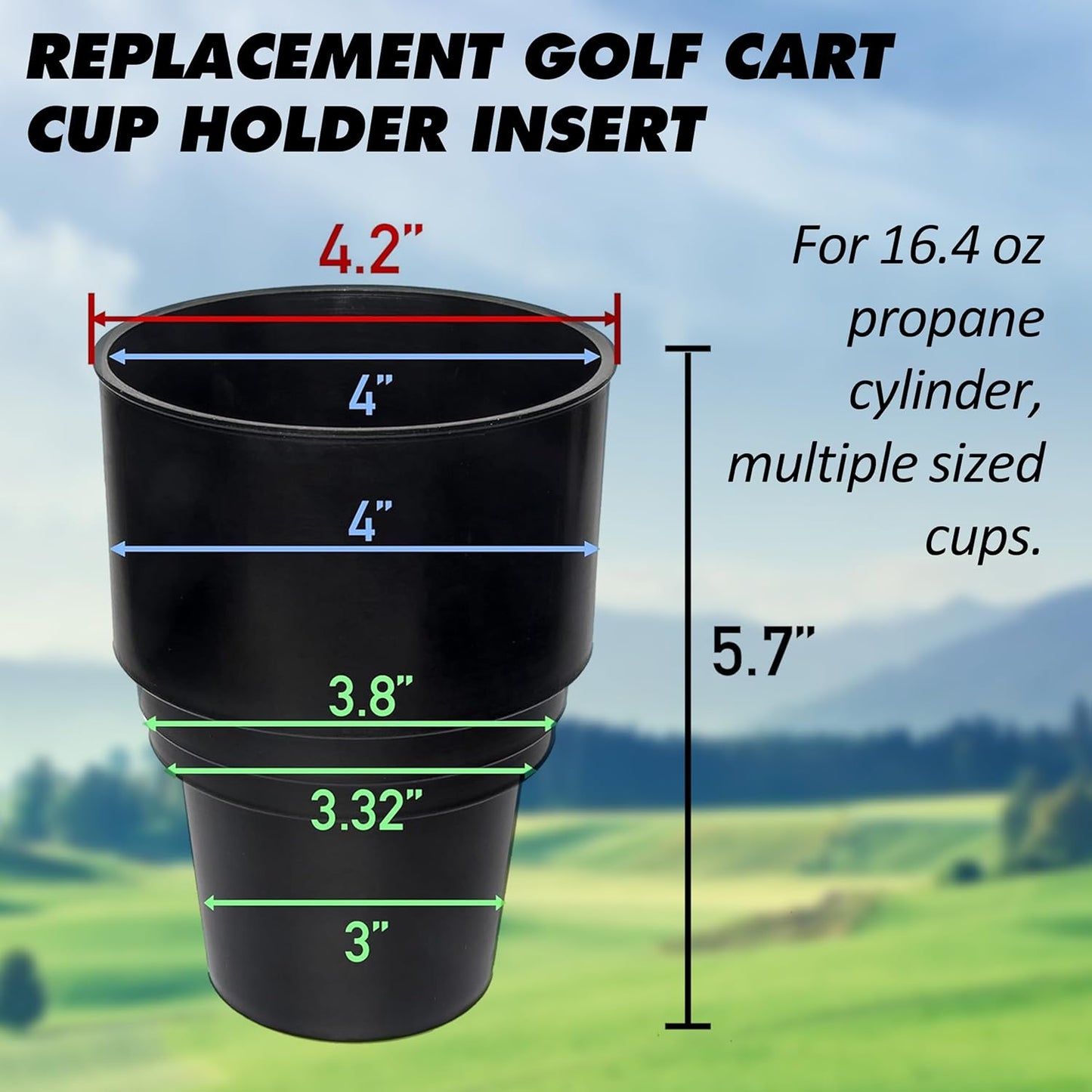 TonGass (2-Pack, 16.4 oz, Black & Green) Universal Fit Golf Cart Cup Holder Insert Drink Holder Compatible with EZGO Yamaha Club Car, Portable Propane Heater Golf Cart Accessories
