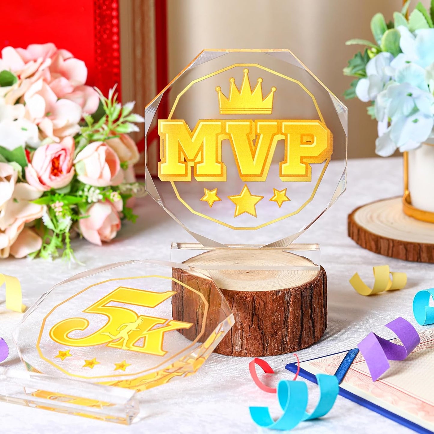 6 Pack Sports Trophy Acrylic Award Medals 4.72 x 4.72 Inch Sports Contest Trophies Bulk Plaques Team Prize Gift Trophies for Competition