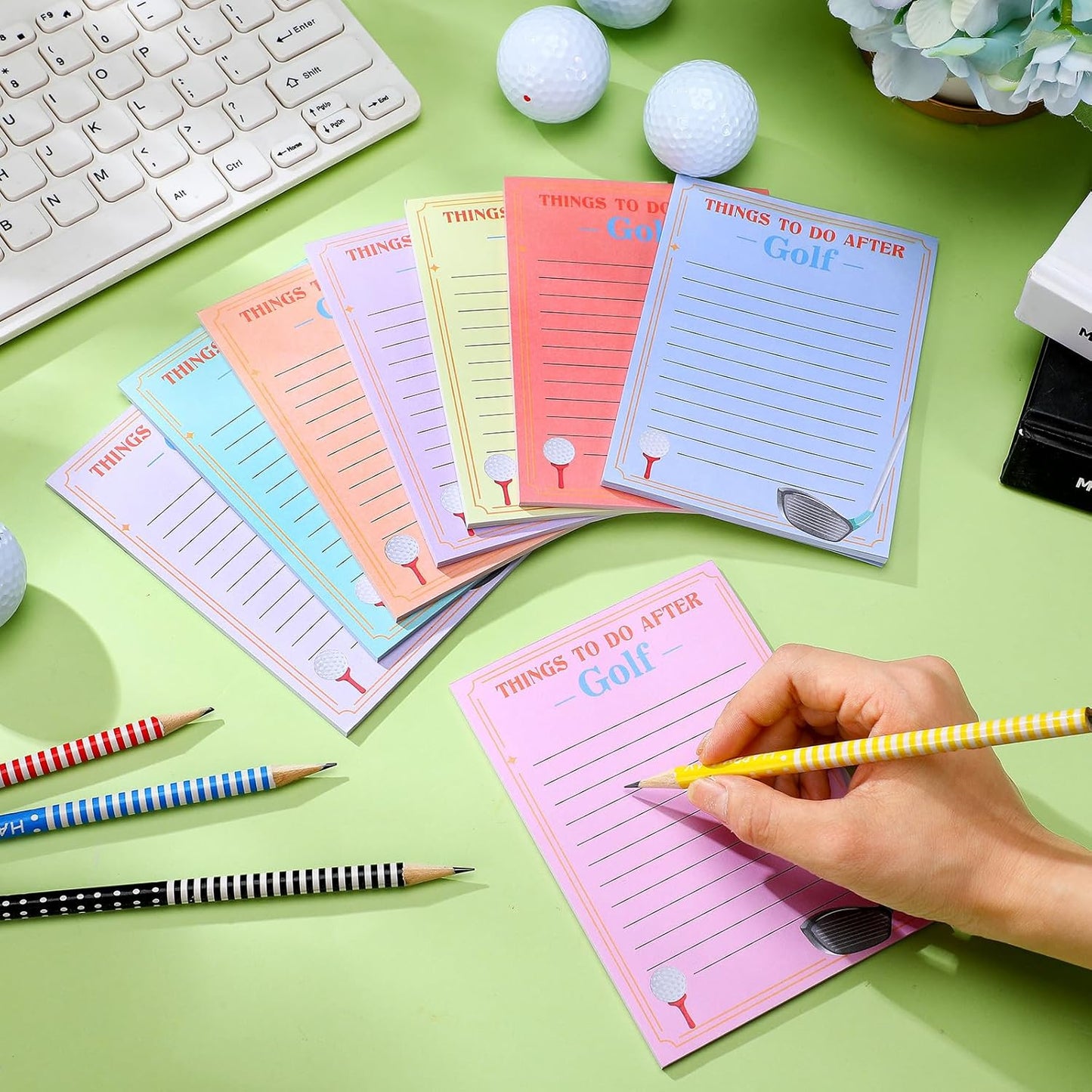Eaasty 8 Pack Funny Memo Notepads Funny Golf Gifts Golf Notebook Sticky Note to Do List for Office Supplies, 8 Styles (Simple Style)