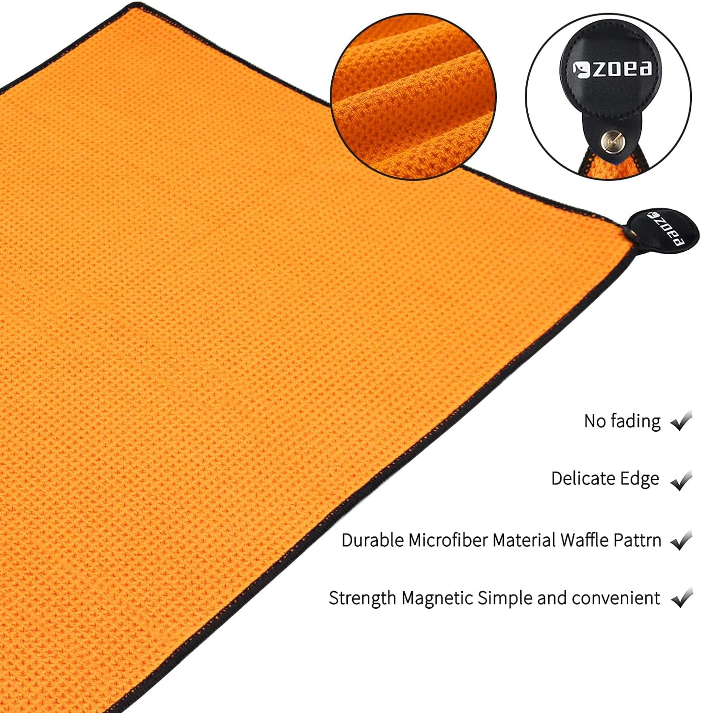 ZOEA Magnetic Towel, Magnetic Clip for Golf Towel, Microfiber Fabric Waffle Pattern Towels Industrial Strength Magnet for Strong Hold to Golf Carts or Clubs (1, Orange)