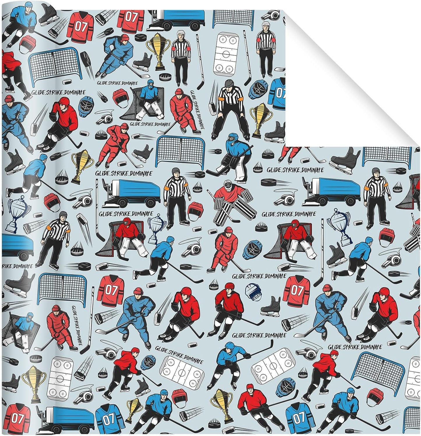 Ice Hockey Wrapping Paper Roll - 17Inch x16.4Feet - Ice Hockey Player Sport Theme Gift Wrap for Parties,Birthday,Team Celebration