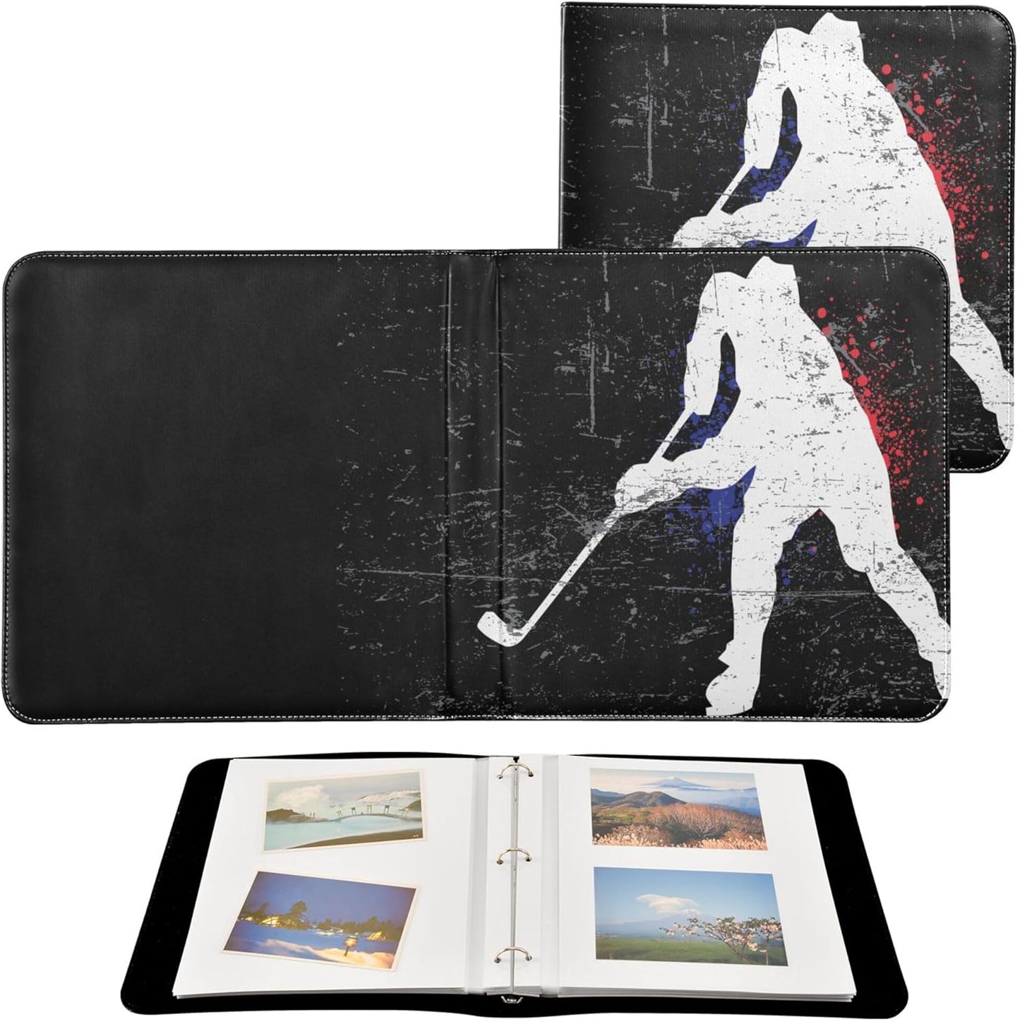 Fisyme Hockey Sport Photo Album Self Adhesive DIY Scrapbook Album for 2x3 4x6 5x7 6x8 Pictures 20 Pages Memory Book for Family Wedding