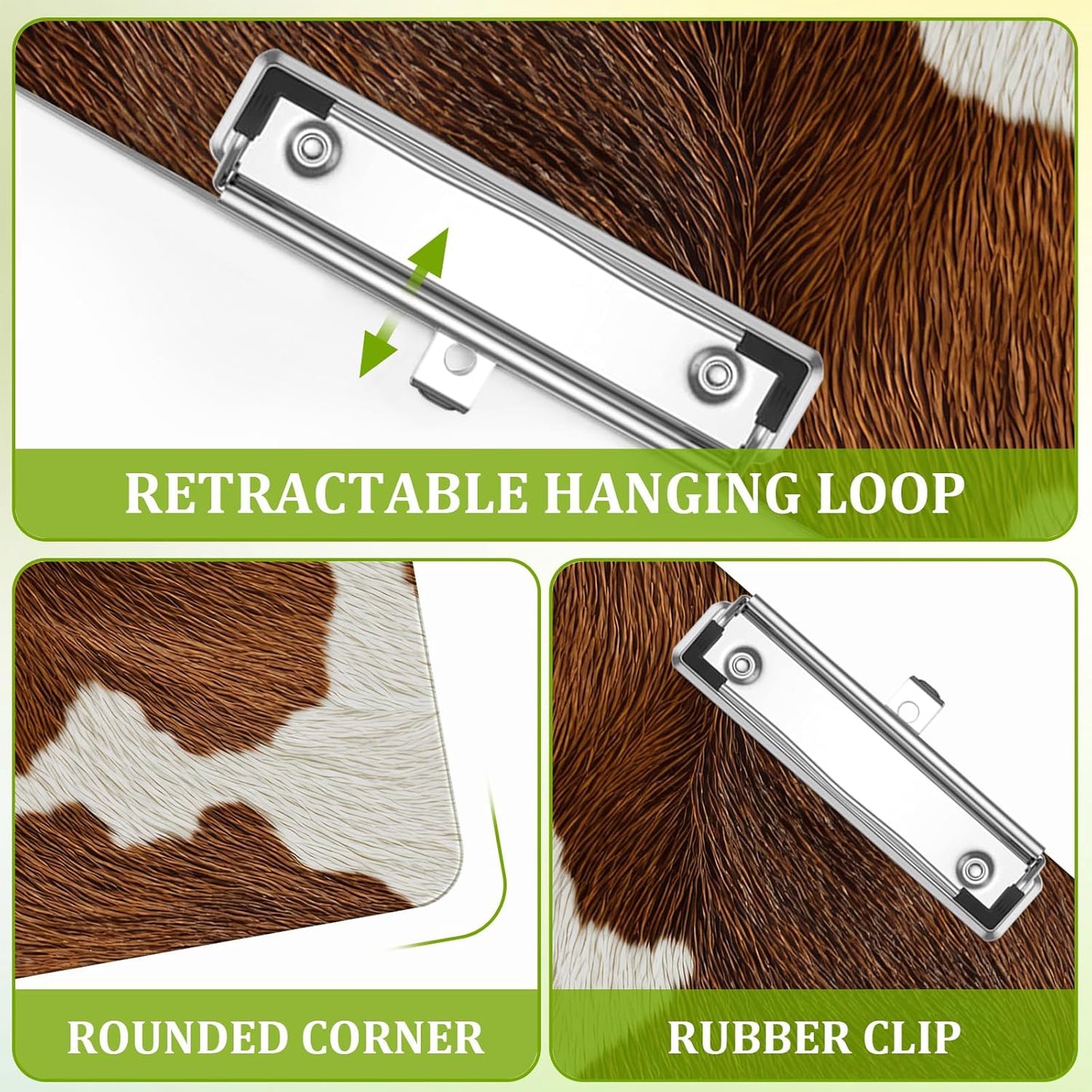 Cowhide Clipboard,Decorative Acrylic Clipboard with Low Profile Metal Clip for Office,School,Teachers,Students Standard Letter Size 9x12.5