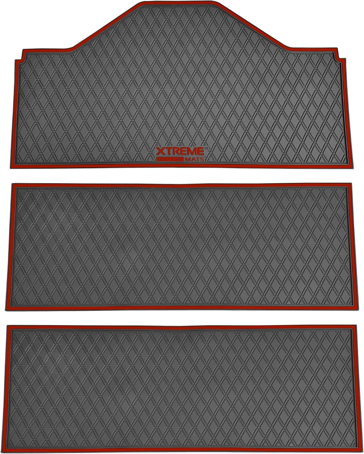 Evolution D5 Golf Cart Floor Mat Set - Rubber Double Diamond Design - Fits D5 6F Including Maverick and Ranger Trims (Flamenco Trim, D5 6F 1st, 2nd, & 3rd Rows Forward Facing)
