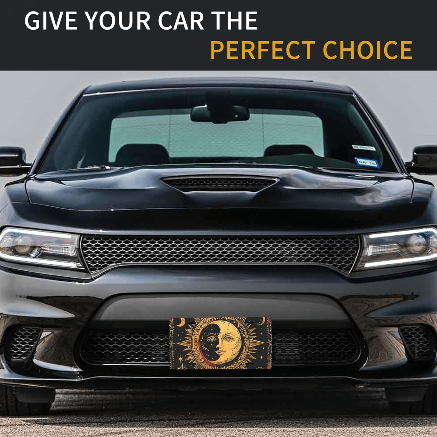 Front License Plate for Car Designs Ethnic Retro Sun Moon Stainless License Plate Cover Holder for Men Women Metal Aluminum Decorative Accessory Vanity Tag Standard 6 X 12 Inch (4 Holes)