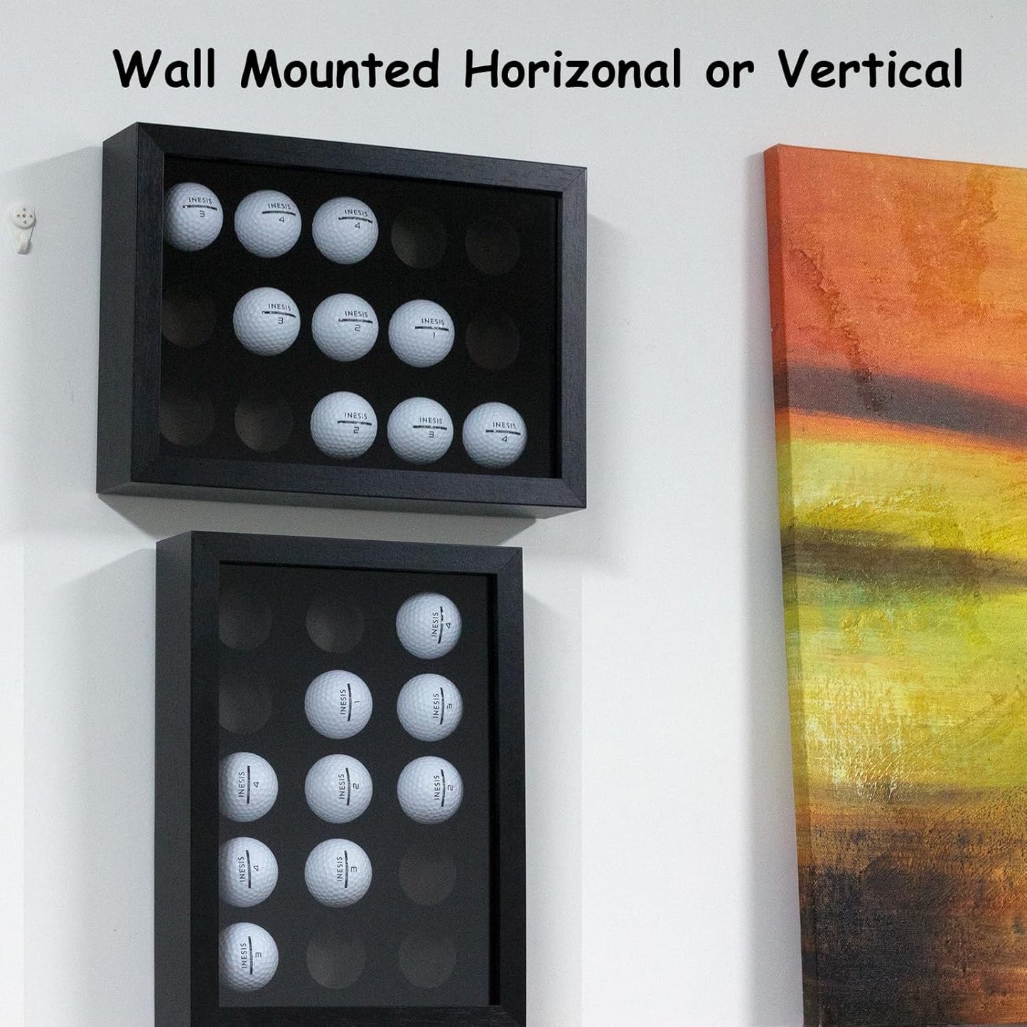 Golf Balls Display Case for 15 Balls, Wooden Case with Acrylic Dust UV Cover, Wall Mount and Freestanding Shadow Box for Glofball Collector Memorabilia Autograph Balls