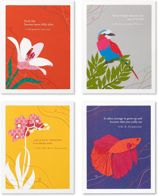 Compendium Positively Green 4-Pack of Birthday Cards – Nature (Four Different Designs, One Card Each, with Envelopes)
