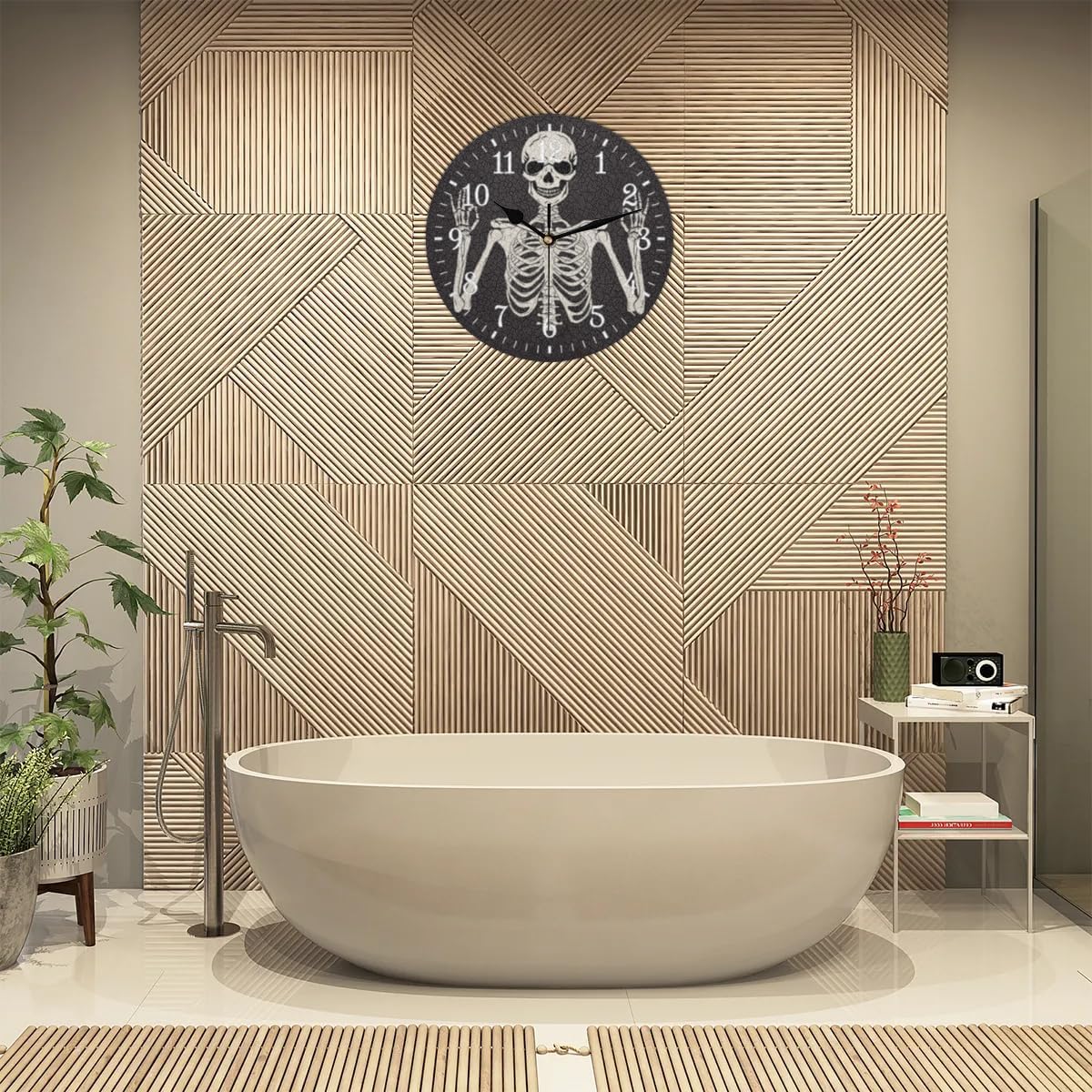 Wall Clock Without Ticking Sound - 25cm Silent Round Clocks Battery Operated Modern Decorative Style Easy to Read for Living Room/Kitchen/Bedrooms/Office/Home Decor/Hallway （Skull）