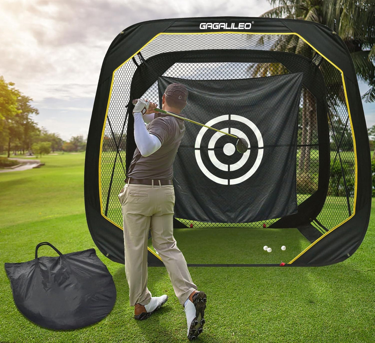 Gagalileo Golf Pop-Up Hitting Cage: Practice Net with Target Portable Backyard Garage Training for Driving Chipping Swing Beginners & Golf Enthusiasts