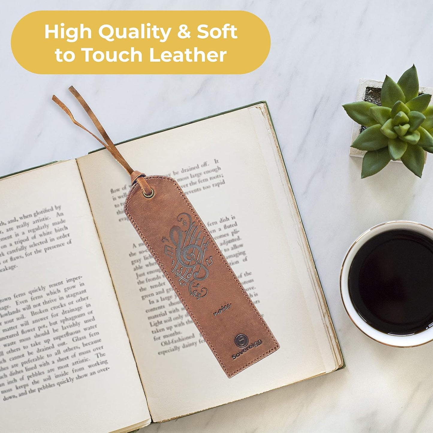 Leather Bookmarks for Men and Women | Quality Mens Bookmark with Music Notes | 2 Smooth Handmade Leather Book Markers for Men Women Book Lovers Readers (7x2) Leather Gift | Sovereign-Gear