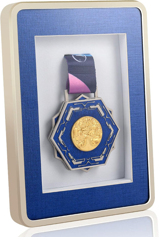 WeChip Medal Display Case, A5 Size 5.8 x 8.3 inches, Wall Mount or Desktop, Aluminum Frame, Single Medal Holder(A5 Size)