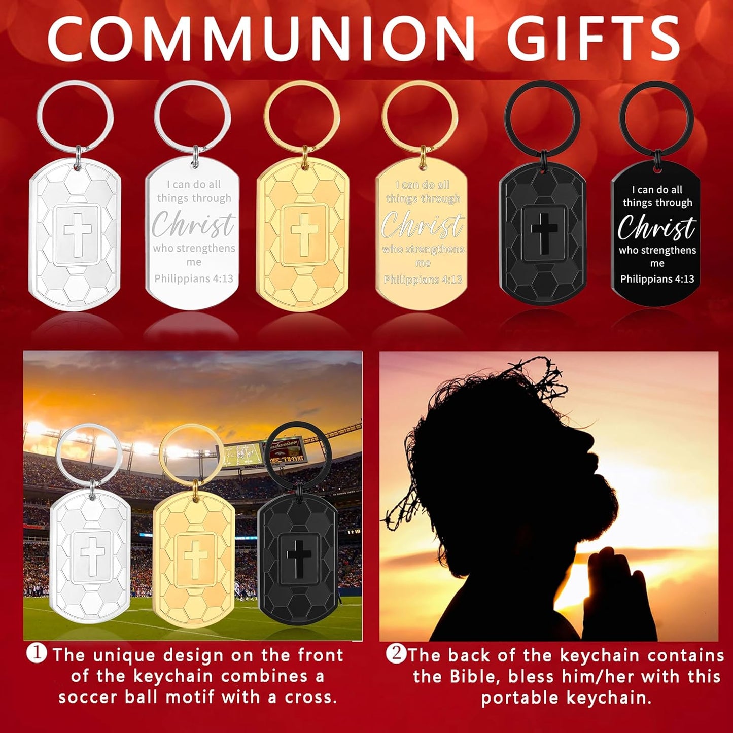 Football/Baseball/Soccer/Basketball Keychain for Men First Communion Baptism Confirmation Mens Gifts
