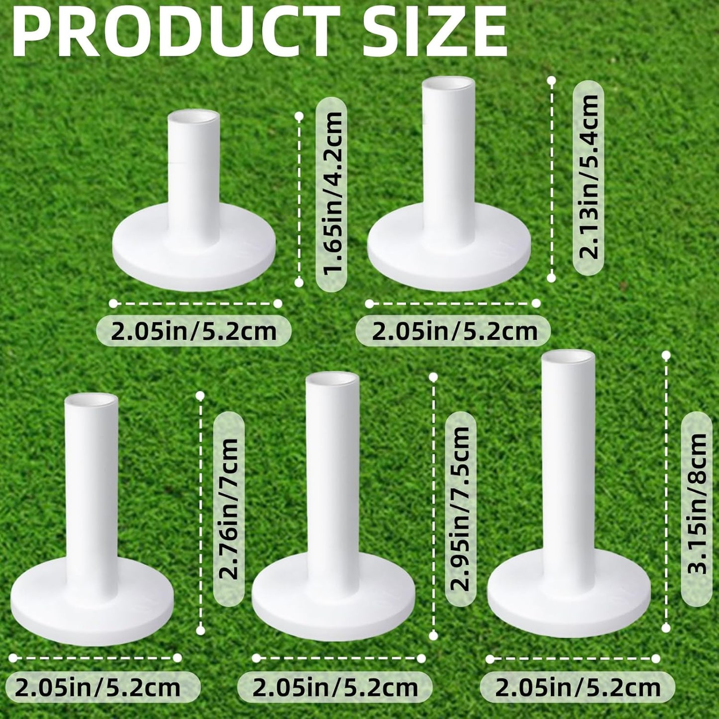 Rubber Golf Tees for Mats,Unbreakable Stable Driving Range Tees for Golf Simulator Practice Mats,5-Piece Mixed Size Set(White)