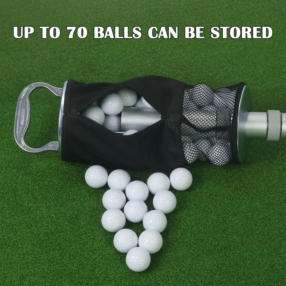 HOW TRUE Shag Bag for Golf Balls, Golf Ball Retriever with Detachable Aluminum Alloy Tube, Golf Shag Bags, Hold up to 70 Balls
