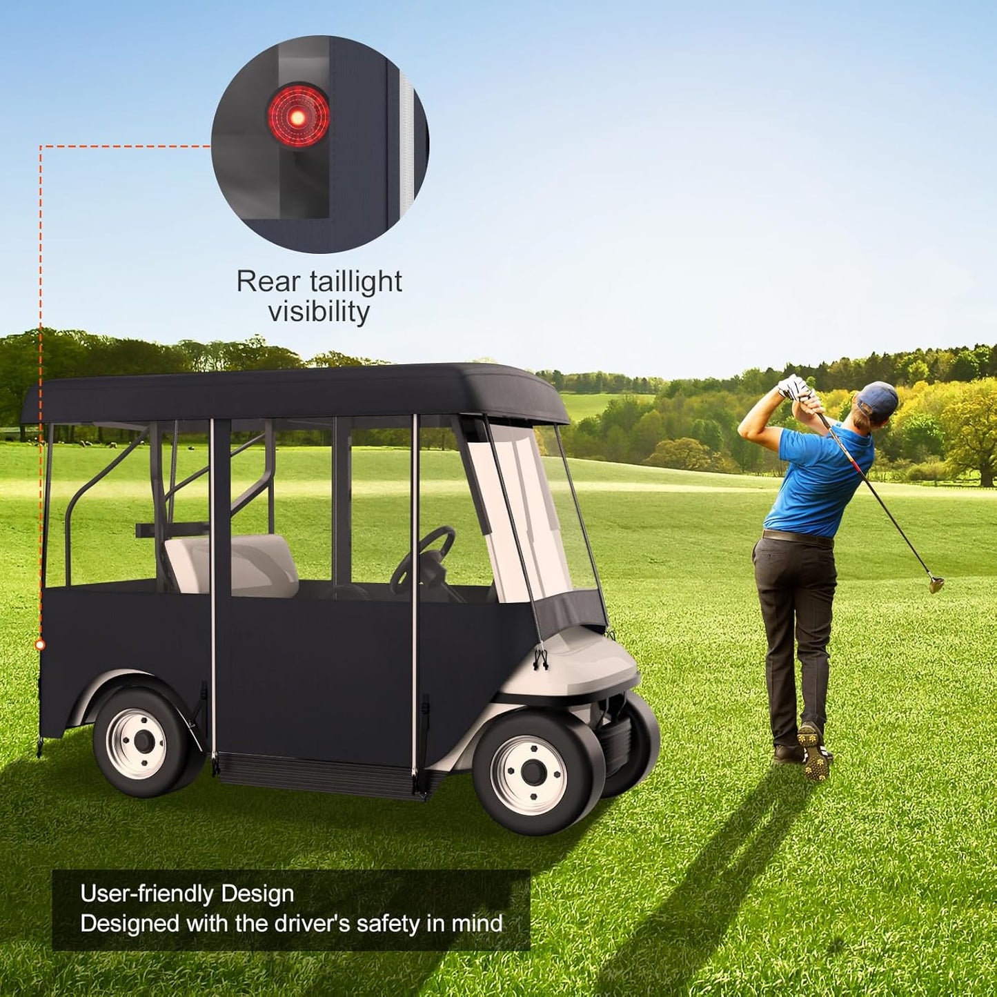 Happybuy Golf Cart Enclosure, 4-Person Golf Cart Cover, 4-Sided Fairway Deluxe, 300D Waterproof Driving Enclosure with Transparent Windows, Fit for EZGO, Club Car, Yamaha Cart