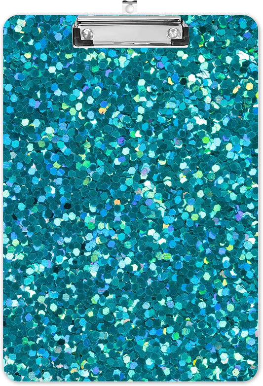 Fashion A4 Clipboard, Standard Letter Size 9" x 12.5", Decorative Wooden Clipboard with Low Profile Metal Clip for Office, School, Teachers, and Students, Cyan