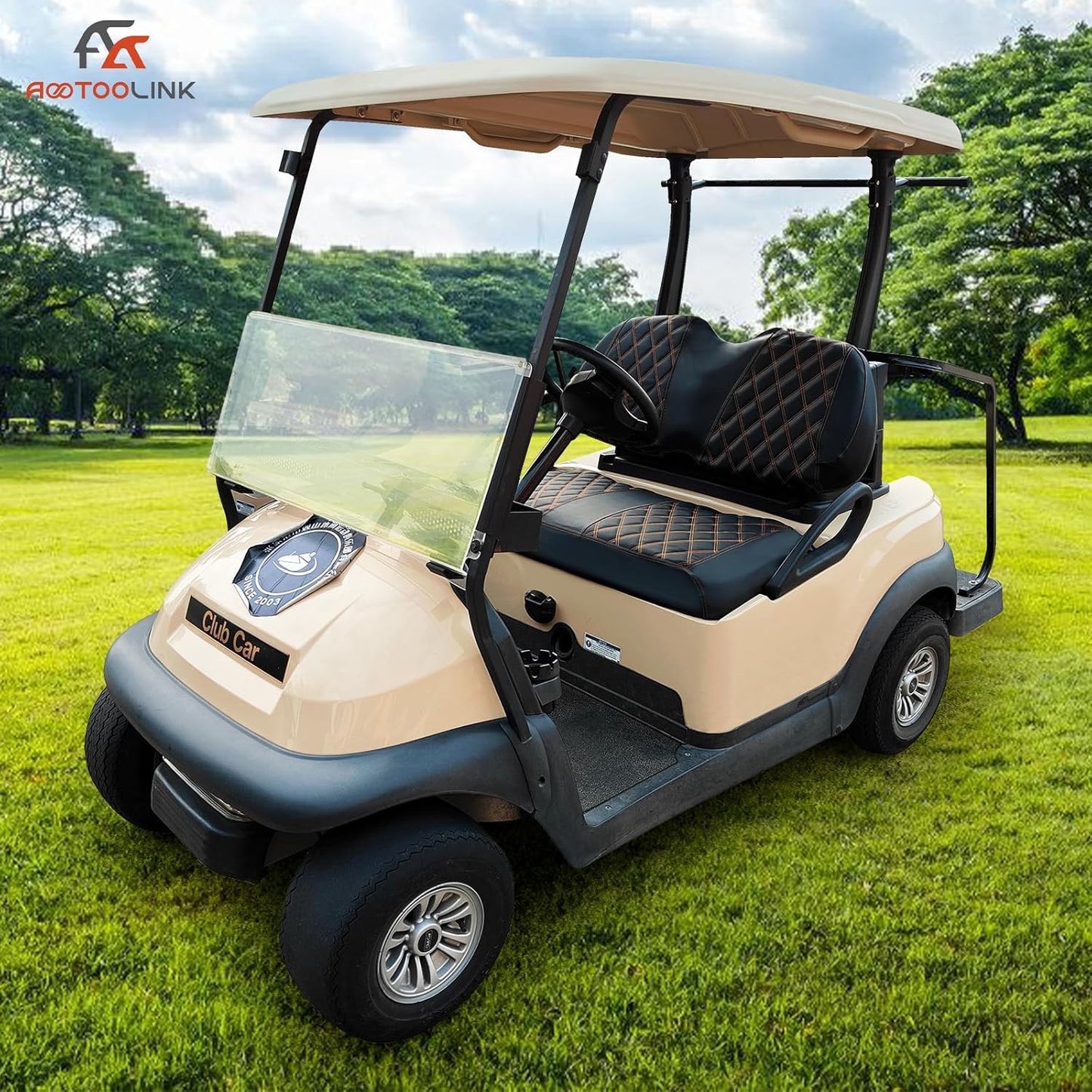 Golf Cart Seat Cover for Club Car Precedent Ordinary Front Seat Cushion, Thick Vinyl Leather Custom Diamond Comfortable, Adjustable Straps and Retractable Buckle/No Nails Required