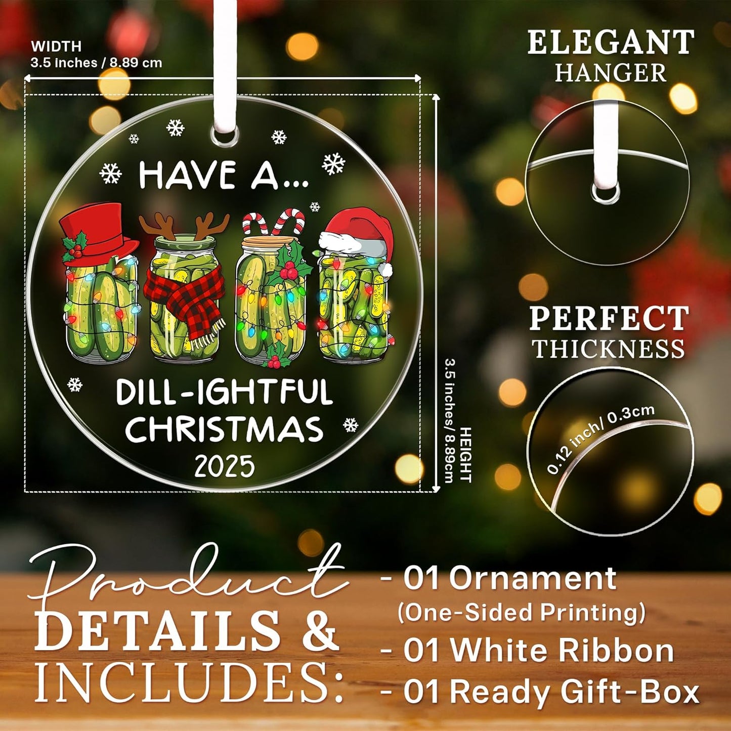 HEXMOZ Christmas Pickle Ornament 2025 - Funny Pickles Gifts for Pickle Lovers, Pickles Themed Gifts for Women Men, Gag Gift Ideas - Acrylic Ornaments for Christmas Tree Decoration